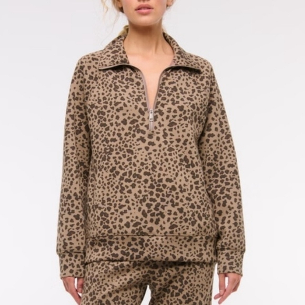 Abercrombie & Fitch YPB neoKNIT leopard print half zip pullover sweatshirt - XL